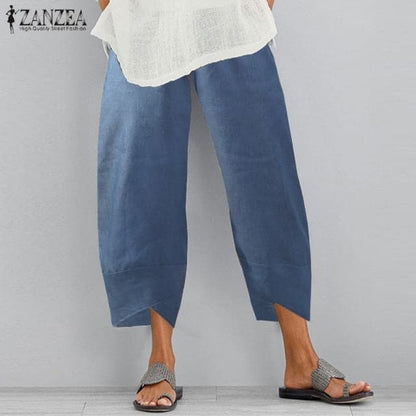 Vintage Women Cotton Linen Wide Leg Pants