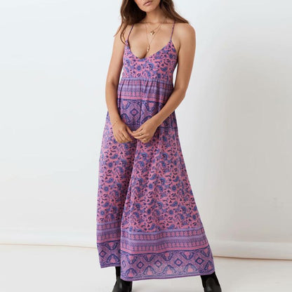 Purple Lace Up Backless Maxi Dress