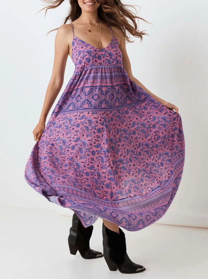 Purple Lace Up Backless Maxi Dress