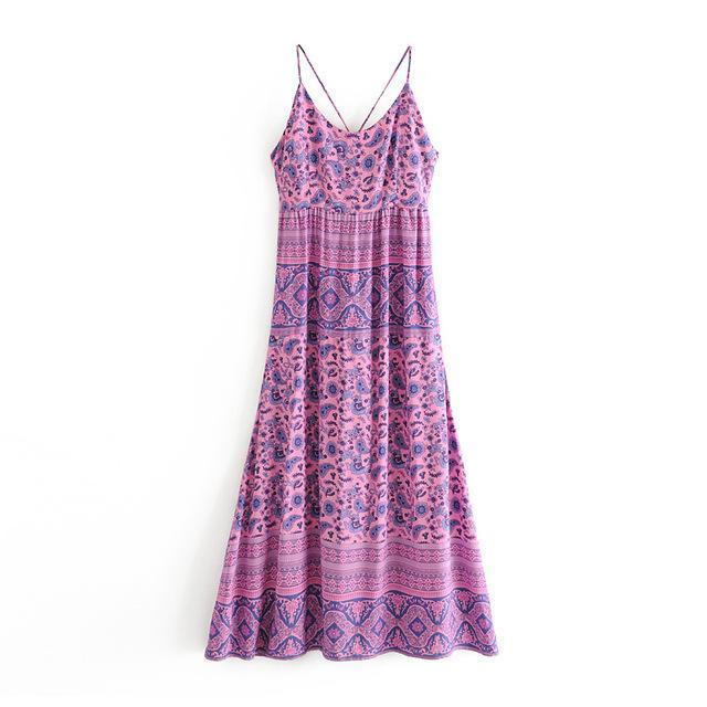 Purple Lace Up Backless Maxi Dress