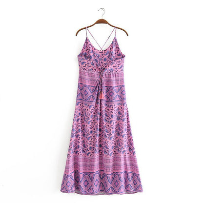 Purple Lace Up Backless Maxi Dress