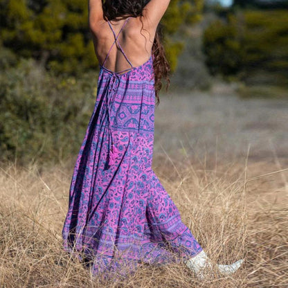 Purple Lace Up Backless Maxi Dress