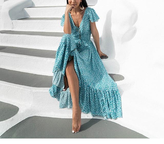 Sexy Backless Blue Maxi Dress