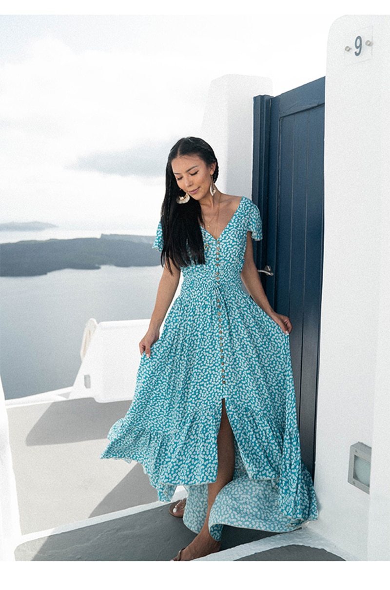 Sexy Backless Blue Maxi Dress