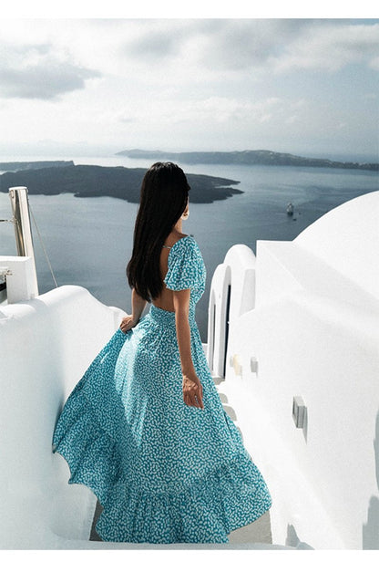 Sexy Backless Blue Maxi Dress