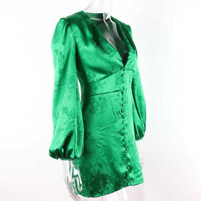 Sexy Lantern Sleeve Green Mini Dress