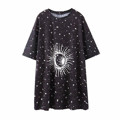 Sun Moon Hippie Stars Long Tee Dress