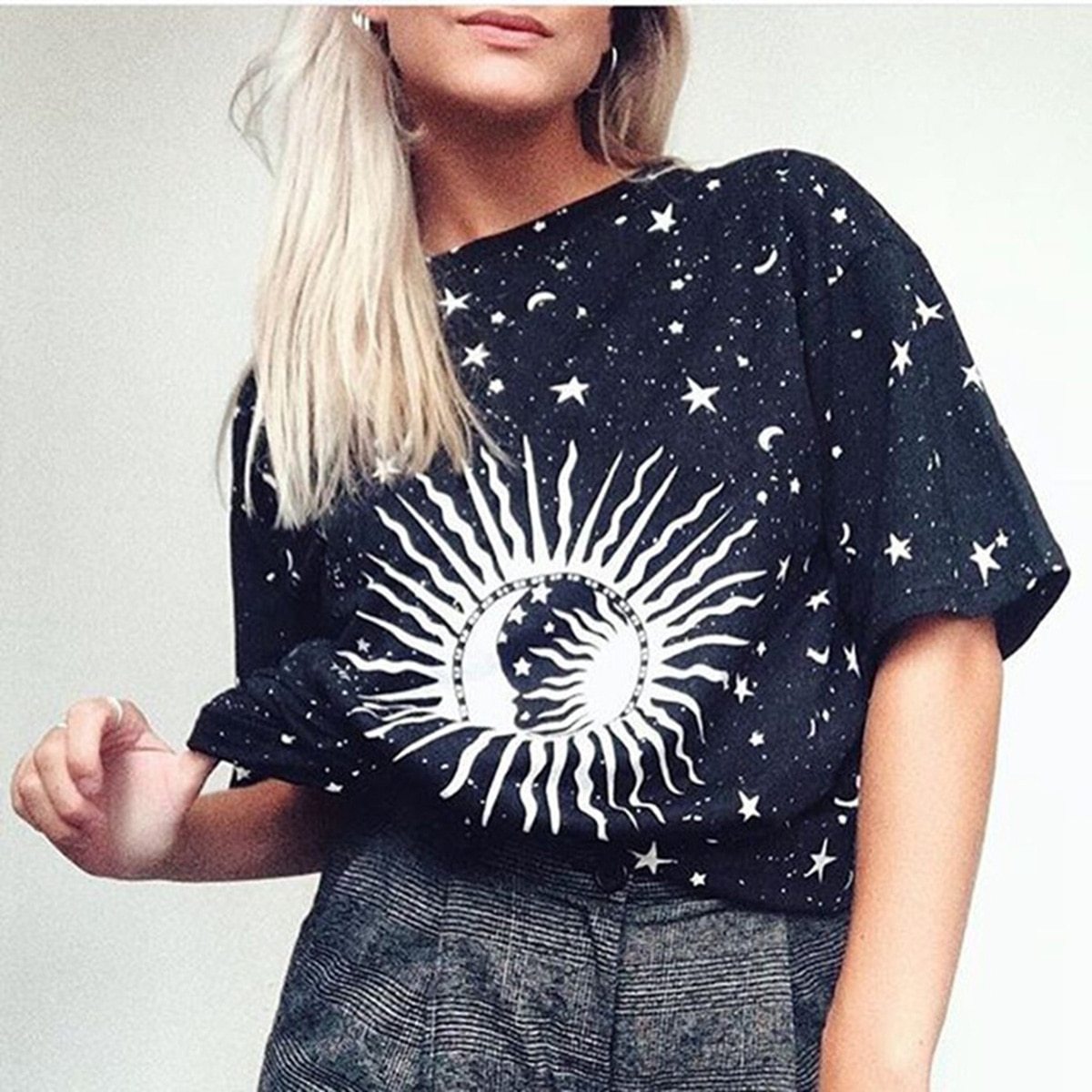 Sun Moon Hippie Stars Long Tee Dress