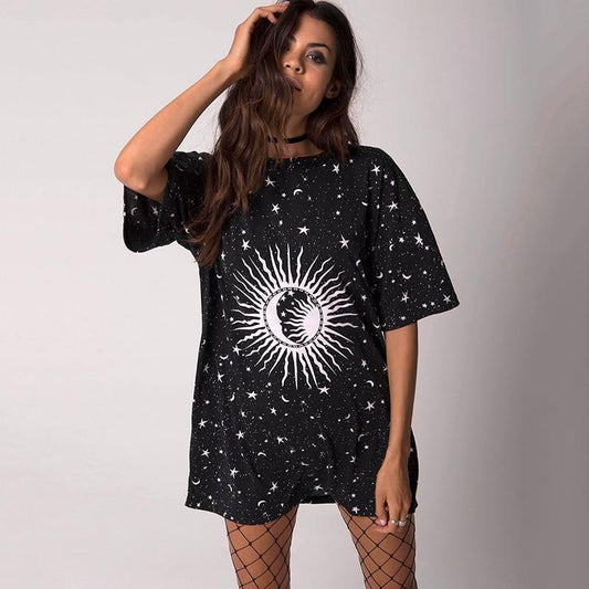 Sun Moon Hippie Stars Long Tee Dress