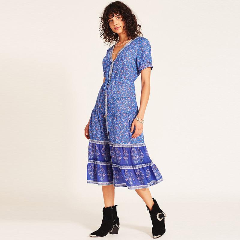 V-Neck Loose Summer Style Midi Dress