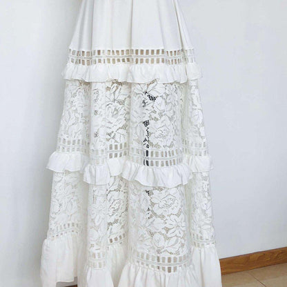 White Lace Petal Sleeve Vintage Maxi Dress