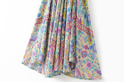 Wild Peacock & Flowers V-Neck Maxi Dress