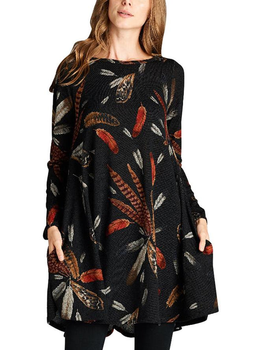 Right About This Feather Print Tunic Dress